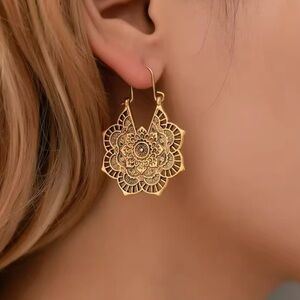 Vintage Lotus Brass Flower Earrings